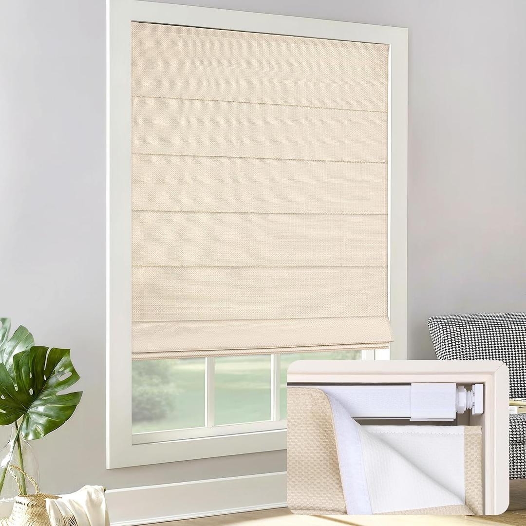 LazBlinds No Drill Light Filtering Roman Shades, Beige, 23" W x 64" H | No Tools Easy Install Window Blinds, Thermal Insulated Room Darkening with UV Blocking for Bedroom/Living Room