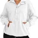 Sweatshirt for Women Long Sleeve Button Henley Neck Pullover Tops 3/4 Zip Up Stand Collar Fall Fashion Outfits (Medium, White)