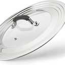 Universal Pans Pots Lid Cover Fit All 8.25 Inch to 12 Inch Pots/Pans/Woks Stainless Steel and Glass Lid with Heat Resistant Knob, Black (Arc-shaped Handle)