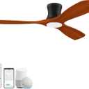 Livory 52” Wood Smart Low Profile Ceiling Fan with Lights Remote, Quiet DC Motor, Outdoor Indoor Flush Mount, Voice Control via WIFI Alexa App, Modern Dimmable Lighting for Bedroom Patio