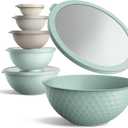 COOK WITH COLOR Mixing Bowls with Lids - 12 Piece Plastic Nesting Bowls Set includes 6 Prep Bowls and 6 Lids, Microwave Safe Mixing Bowl Set, Mint Embossed