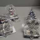 GUOER 4 Pack Snowflake Christmas Stocking Holder Set for Mantle Christmas Decorations Holiday Mantle Fireplace Topper - Snowflake Snowman Reindeer and Christmas Tree Hangers Decorative Metal Hanger