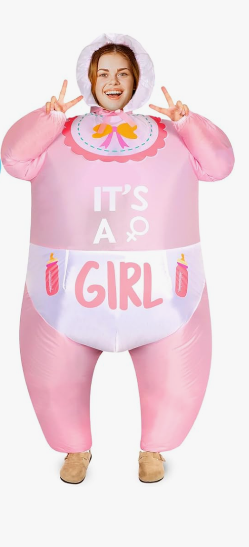 2 Pcs Inflatable Baby Costume for Adults Blow up Gender Reveal Baby Costume Suit for shower party Halloween Cosplay(Cute) 2 Pack Pink
