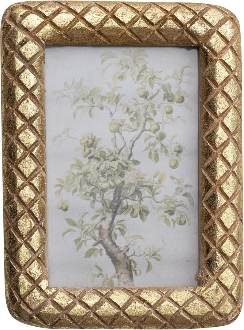 Creative Co-Op Carved Mango Wood Photo Frame with Diamond Pattern, Gold Foil Finish