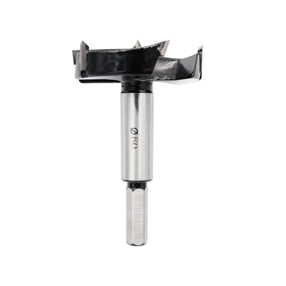 Forstner Drill Bits 60mm (2-3/8 inch) Tungsten Carbide Upgraded Version 3-Cutter Higher Hardness Wood Hole Saw Auger Opener Woodworking Drilling Tool Wood Cutter