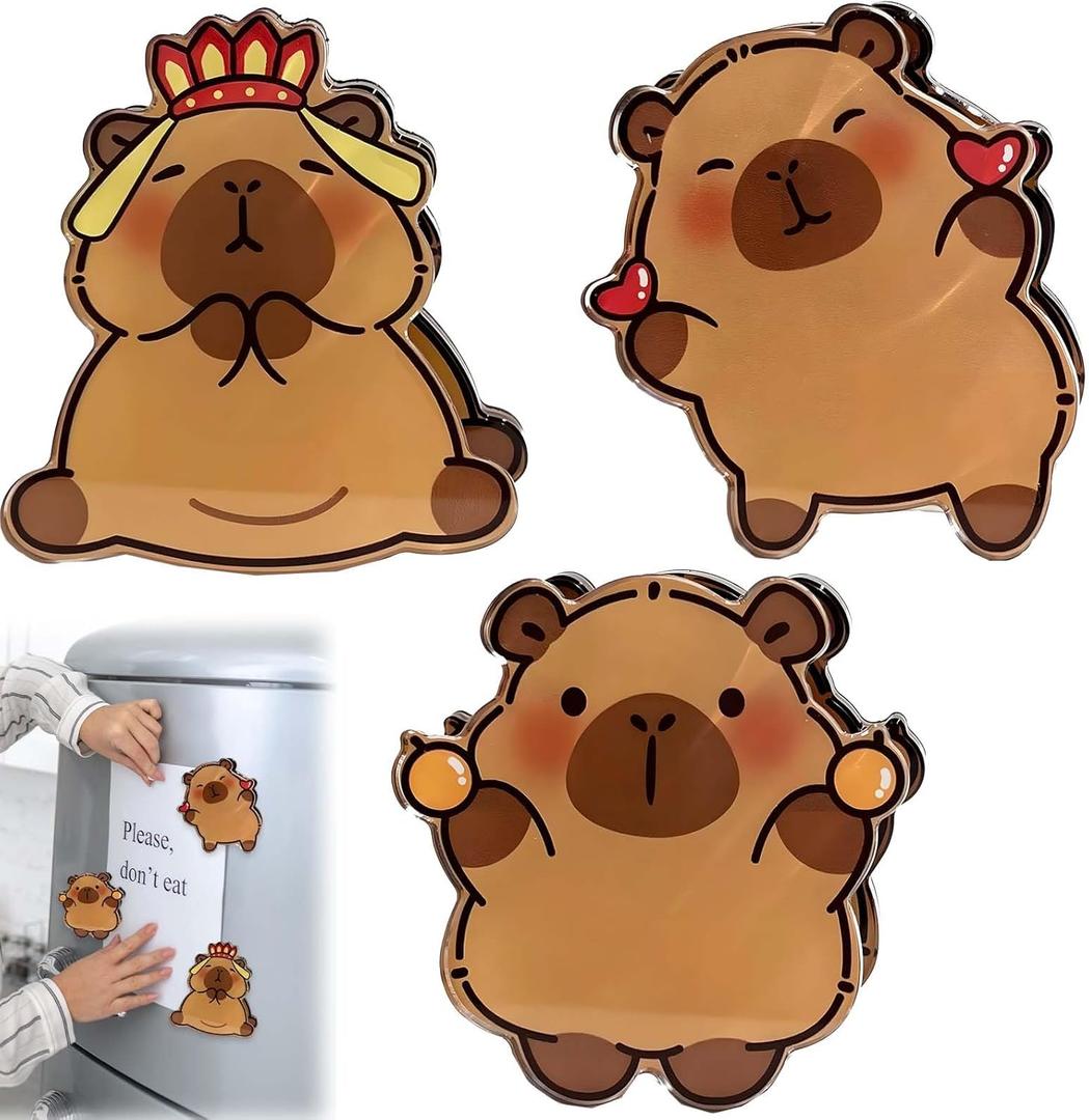 3 Pieces Animal-Themed Magnetic Clips - Acrylic Decorative Fridge Magnets for Photos, Notes & Memos | Creative Kitchen, Office and School Whiteboard Decor (Brown Animal-A)