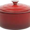 Gibson Home Addlestone 5-Quart Red Enamel Cast Iron Dutch Oven with Lid and Dual Handles  Durable Round Cooking Pot