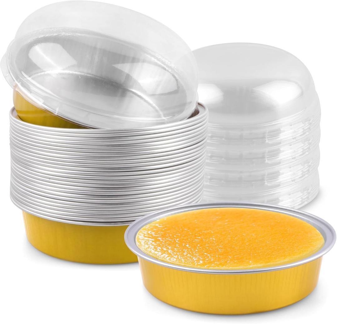 25 Pack Disposable 4 Inch Mini Pie Tins with Lids 8 Oz Golden Aluminum Pie Pan Tins for Baking Tarts, Cakes, and Quiche Ideal for Parties and Weddings-gold