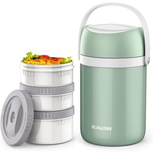 64oz Insulated Food Jar, 3-Tier Stackable Thermal Lunch Box, Keeps Food Hot 6 Hours, Leak-Proof, BPA-Free, Stainless Steel Container, Portable, Easy to Clean, for School, Work, Picnic (jade green)