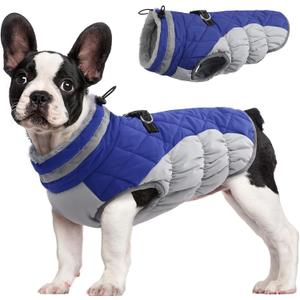 FUAMEY Dog Coat for Small Dogs,Waterproof Dog Winter Jacket with Harness Built in Puppy Cold Weather Coats Reflective Pet Vest with Zipper Warm Fleece Dogs Snowsuit Windproof Blue XS