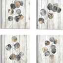 Leaf Canvas Picture Wall Art: Botanical Plant Leaves with Wooden Texture Painting Artwork for Bedrooms Kitchen (16" Wx16 Hx4 PCS, Multi-Sized) (Brown)