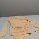 REORIA Womens Trendy Sexy Mock Turtle Neck Long Sleeve Sheer Mesh Ruched Going Out Bodysuits Tops (Medium, Nude)