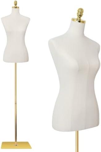 SHAREWIN Mannequin Torso Dress Form 40.55-73.23 Inch Height Adjustable Female Model Display Mannequin Body with Metal Bracket and Rectangular Base for Sewing Dressmakers Dress Jewelry Display, Beige