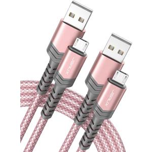 JSAUX (2-Pack 6.6FT) Micro USB Android Charger Cable Nylon Braided Cord Compatible with Galaxy S7 S6 J7 Edge Note 5, Kindle. MP3 and More-Pink (Gold Rose)