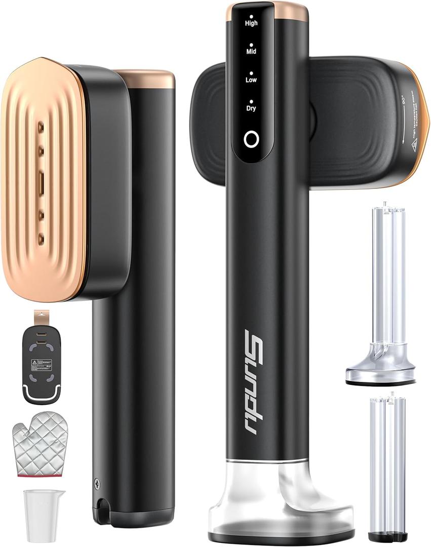 Travel Steamer for Clothes with 2 Water Tanks (180 ml and 100 ml),15s Fast Heat-up,24 g/min Strong Steam Performance, Portable Garment Steamer with Touch Control, LED Display, Steam Iron(Black)