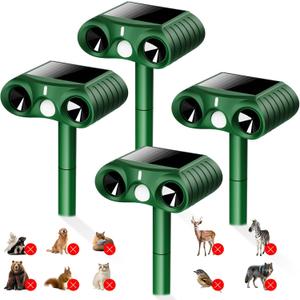 2026 Upgraded Solar Ultrasonic Animal Repellent Outdoor,Deer Repellent Devices Waterproof,Motion Activated Cat Repellent Outdoor,Squirrel Raccoon Skunk Rabbit Dog Bird Deterrents for Yard (4 Pack-02)