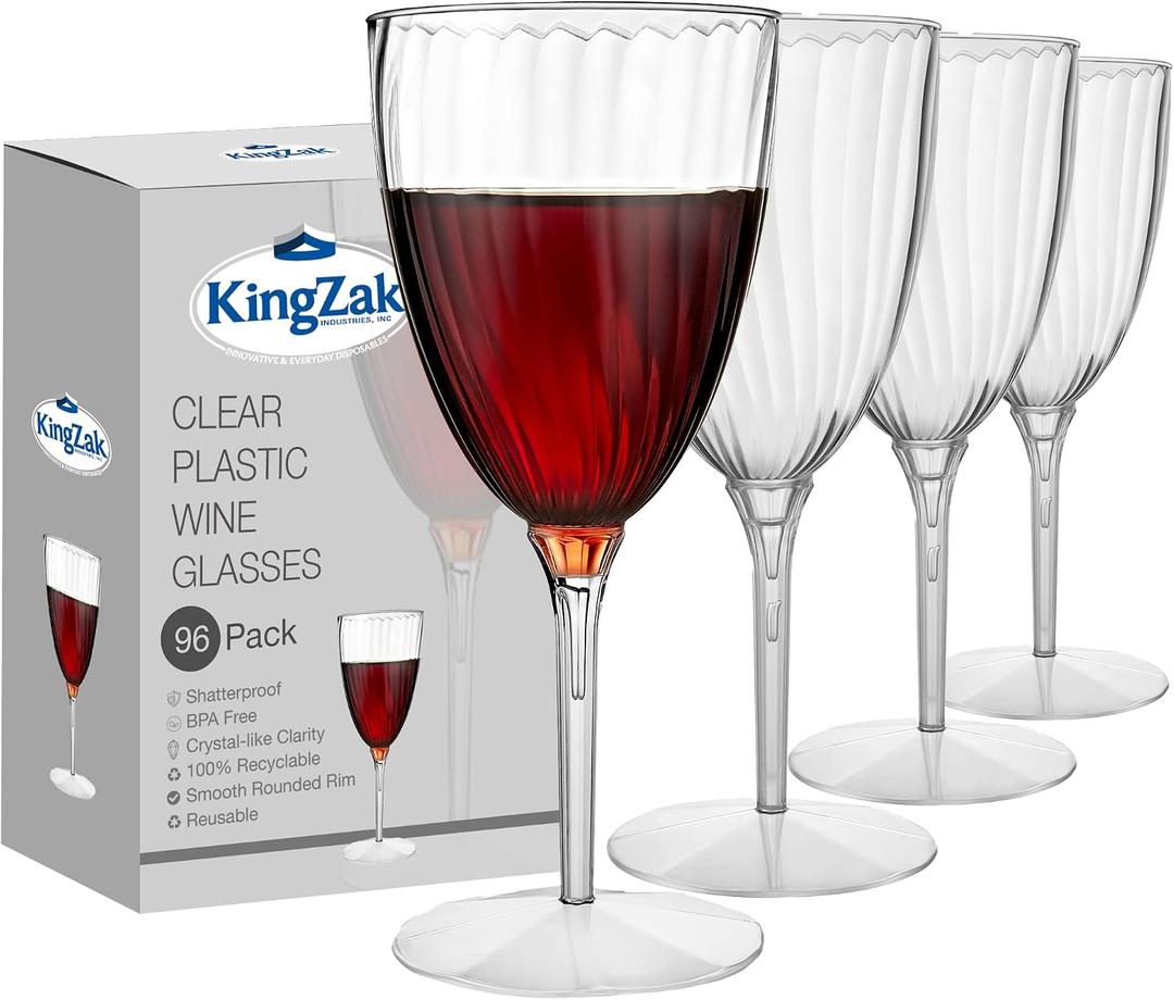 Lillian Tablesettings 96 Pack Stemmed Plastic Wine Glasses, 8 oz Elegant Crystal-Clear Disposable Wine Glasses, Shatterproof Premium Hard Plastic Cups for Weddings, Parties & Special Events