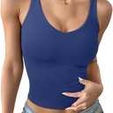 REORIA Tank Tops for Women Double Lined V Neck Summer Casual Basic 2026 Trendy Workout Going Out Clothes (Blue, L)