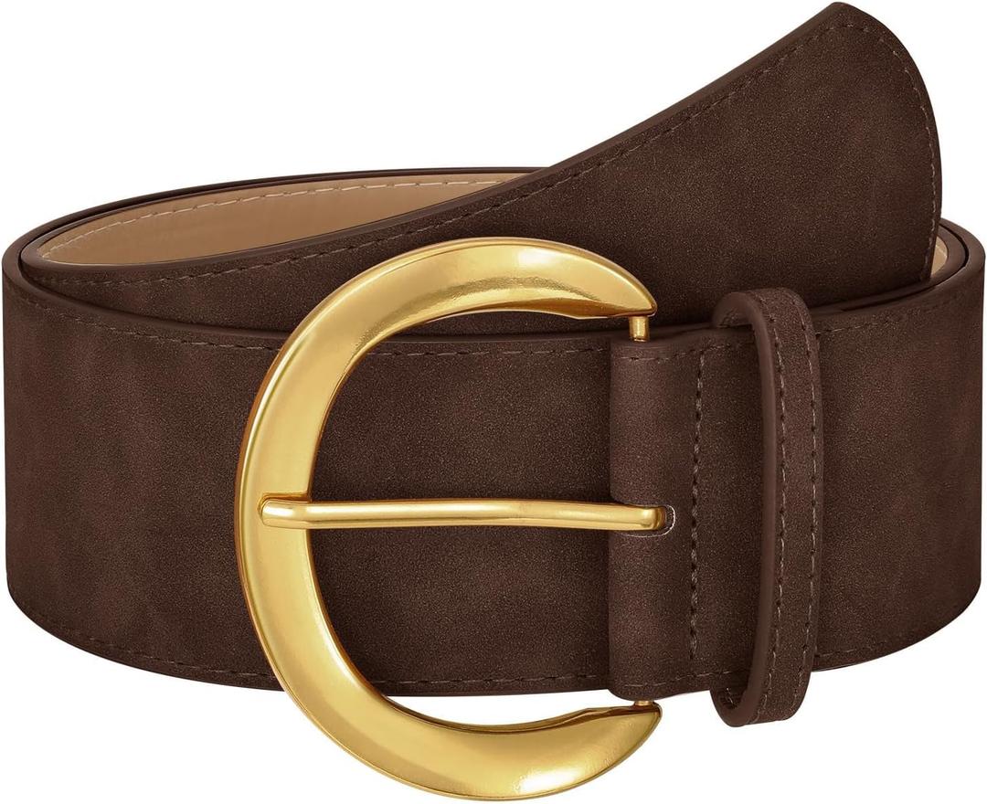 WHIPPY Womens Wide Leather Belt for Dresses Fashion Casual Laides Thick Suede Belt with Gold Buckle