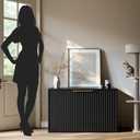 Evermagin 31.5" Cat Litter Box Enclosure Furniture | Black Hidden Litter Box Cabinet, Modern Indoor Cat House, Fluted Kitty End Table for Living Room, Bedroom, Entryway