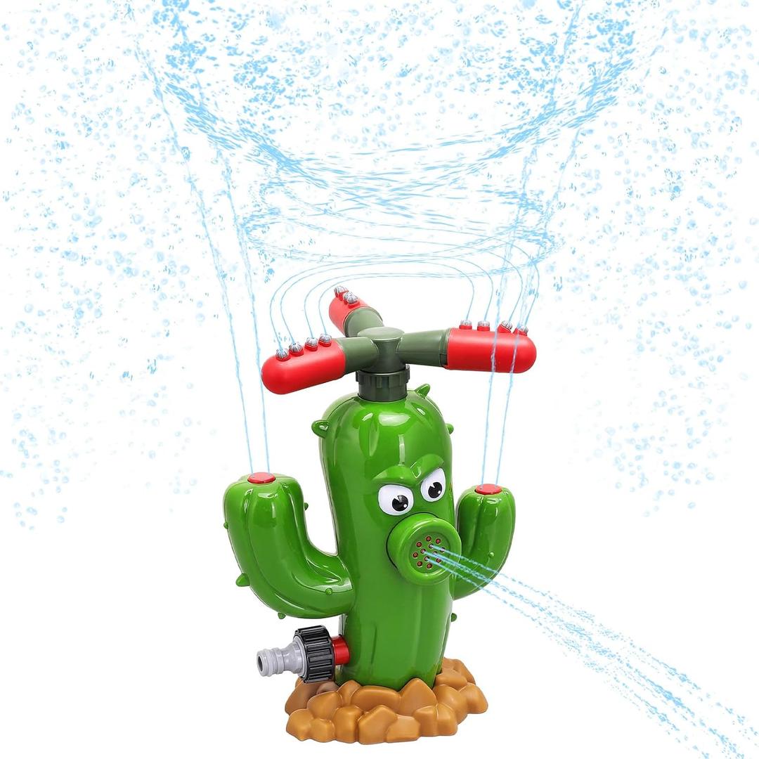 HeySplash Water Sprinkler Toy, 360 Rotation Kids Sprinkler, Sprinkler Toy with 2 Fixed Hose Clamps, Sprinkler for Kids Outdoor Play, Splashing Fun for Backyard Lawn, Attaches to Garden Hose, Cactus