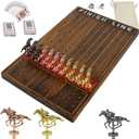 Horse Race Board Game Racing Game Thickened Solid Wood with 11 Luxurious Durable Classic Metal Horses with 2 Dice and 2 Boxes of Cards Horse Racing Game (Rustic Brown, Rectangle)
