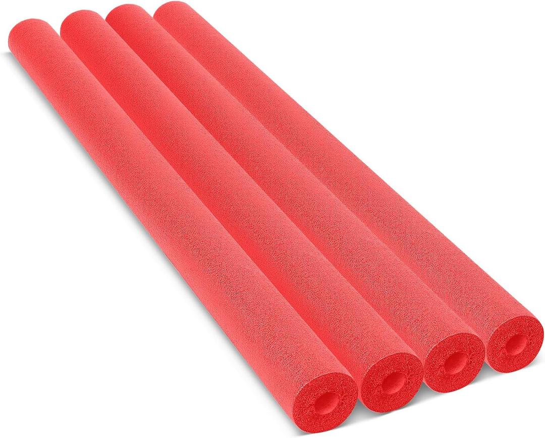 Hanaive 4 Pack 55 Inch x 3.5 Inch Jumbo Pool Noodles Floating Pool Noodles Foam Tube Extra Large Hollow Swim Noodles Floats Heavy Duty for Adults Swimming Craft Projects (Red)
