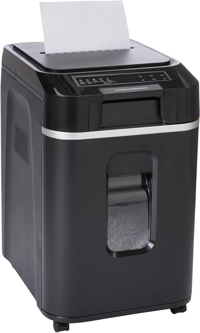 Amazon Basics 200-Sheet Auto Feed Cross-Cut Paper Shredder, High Security P-4, Anti-Jam, 8.5 Gallon Pullout Bin, Black