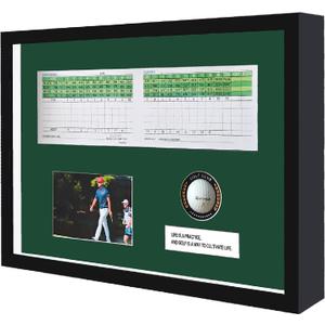 12x17in Black Soild Wood Golf Scorecard Golf Ball and Photo Frame, 12.6 x 17.4 x 2.6"