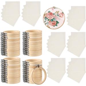 Hoteam 96 Pcs DIY Christmas Ornament Kit Small Embroidery Hoops Xmas Beige Linen Fabric for Christmas Holiday Crafts Decorations Sewing Art