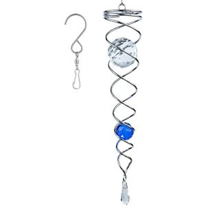 12 inch Gazing Ball Spiral Tail, Prefdo Stainless Steel Wind Spinner Stabilizer with 2 Glass Balls Prism and Hanging Swivel Hook for Outdoor Yard Garden Decoration(Royal Blue)