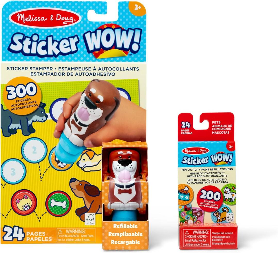 Melissa & Doug Sticker Wow! Dog Bundle: 24-Page Activity Book, Refillable Sticker Stamper, Mini Pad, 500 Stickers, Arts and Crafts for Kids Ages 3+