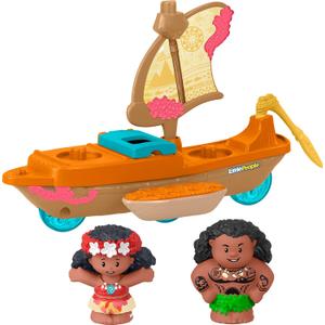Fisher-Price Little People Toddler Toy Disney Princess Moana & Mauis Canoe Sail Boat with Figures for Pretend Play Ages 18+ Months