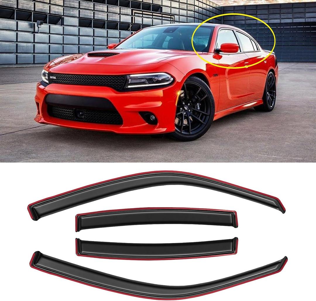 in-Channel Window Rain Guards for 2011-2023 Dodge Charger, Window Visor Guard Vent Wind Shade Deflector Rain Shield Protector Sun Visor 2012 2013 2014 2015 2016 2017 2018 2019 2020 2021, 4PCS (11-23 Charger in-Channel)