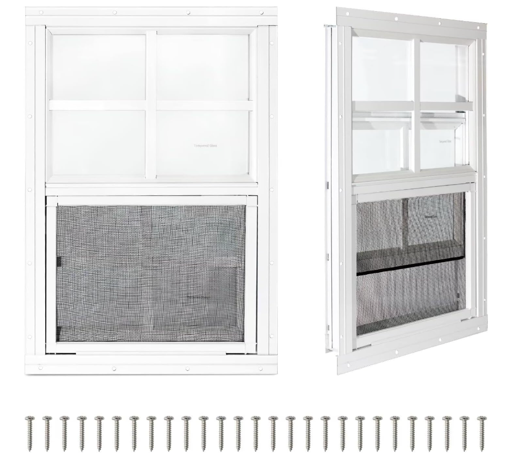 2 Pack Shed Windows, Chicken Coop Windows, 24" x 36" White