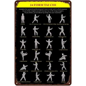24 Form Tai Chi Vintage Metal Tin Sign,Martial Arts Art Poster Hanging Iron Painting Plaque for Home Garden Bar Home Cafes Office Store Wall Decor 8x12 Inch