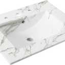 JONATHAN Y Ancillary 24 in. W x 18.25 in. D Ceramic Vanity Sink Top with 3-Hole Rectangular Single Sink Basin, White Marble Effect SNK1001C