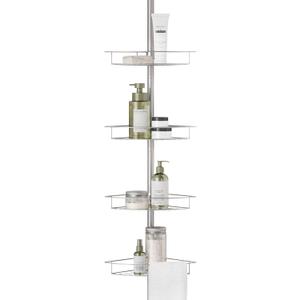 Zenna Home Tension Pole Shower Caddy Corner Organizer, Adjustable Standing Shower Caddy with 4 Baskets and Towel Bar, Rust Resistant Bathroom Tension Rod Organizer, 60 to 97 Inch, Satin Nickel