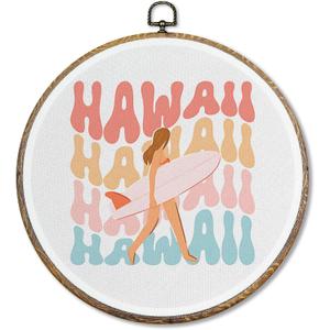Sufamb Coastal Beach Round Wall Art Decor, Nautical Ocean Canvas Artwork Framed, Groovy Hawaii Surfing Wall Hanging Prints Decorations for Home Beach House Surf Room Bedroom Decor, 10x10 Inches