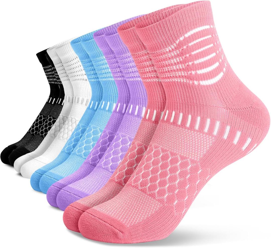 IRAMY Ankle Compression Socks for Women Men Plantar Fasciitis Relief 3/5 Pairs Cushioned Athletic Running Socks (Small, Pink+purple+blue+black+white(5 Packs))