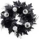 MISSPIN 20 Inch Halloween Wreaths for Front Door, Harvest Thanksgiving Wreath, Farmhouse Decorations for Home Porch Wall Window, Autumn for Indoor Outdoor (Black)