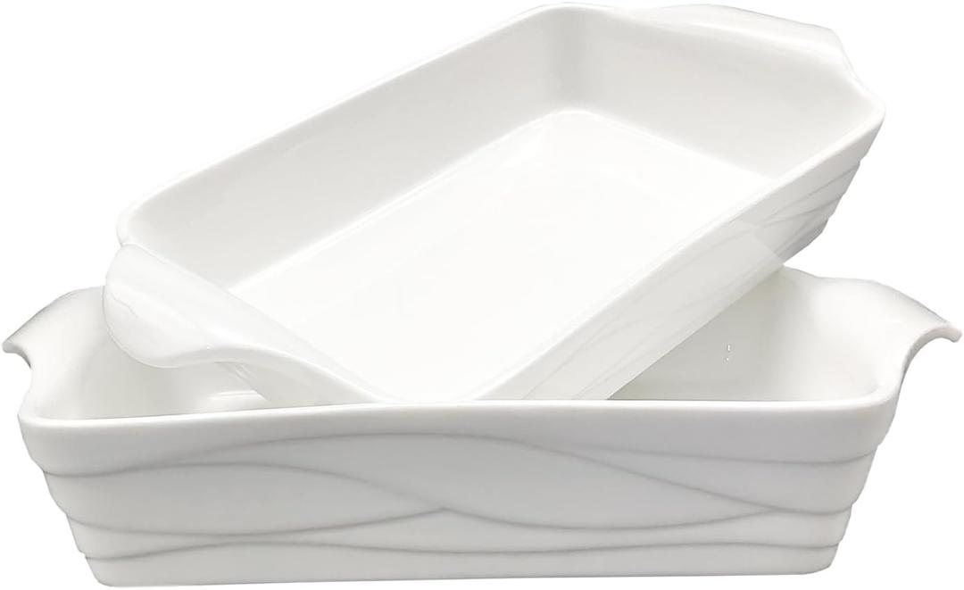 Porcelain Baking Dish, Lasagna Pan, Rectangular Baking Pan with Handles, 18 oz, Ceramic Baking Dish with Handles For Casserole, Lasagna, Gratin, Broiling, Roasting, and Baking, White (9.8 lnch, 9.8 lnch White)