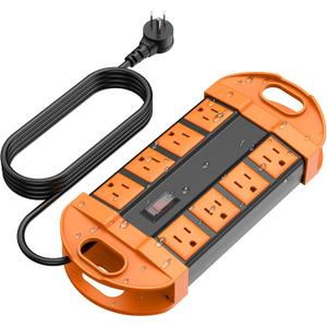 CCCEI Outdoor Power Strip Weatherproof with 8 Plug, Waterproof Extension Cord with Multiple Outlets, Christmas Exterior Garden Yard Surge Protector 6FT, Orange.