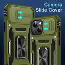 DEERLAMN Case for iPhone 13/iPhone 14 6.1-Inch with Slide Camera Cover+Screen Protector(2 Packs),Rotated Ring Kickstand Military Grade Shockproof Protective Cover-Olive Green