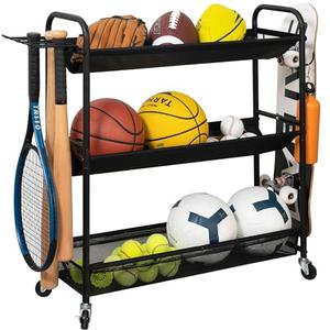 STORAGE MANIAC Basketball Rack 3-Shelf Training Stand Ball Holder Sports Ball Cart Garage Organizer Ball Basket Storage, Ball Rack for Garage or Gym, Indoor & Outdoor Sports Equipment Organizer
