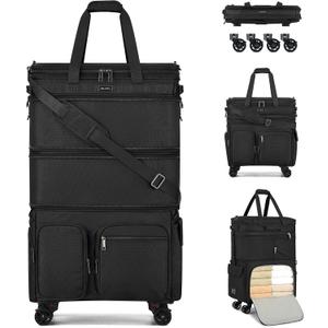 MILADA Expandable Collapsible Luggage, Large Duffle Bag for Travel, Black, One Size