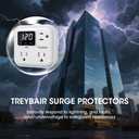 Surge Protector 3-Outlet Power Strip w/Advanced Voltage Protection, 80V-140V Power Surge Protectors for Refrigerator, TV, Computer | LED Display Voltage Monitoring Fireproof UL94V-1