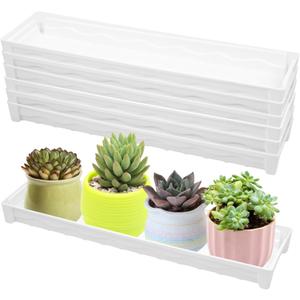 6 PCS Plastic Plant Tray Saucer, Rectangular Window Sill Plant Tray for Indoors Outdoor Flower Pots for Window Shelf, Clear Thick Plastic Plant Trays for Succulent Pot Planter, Square Plant Saucers (White)