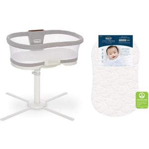 HALO BassiNest Swivel Sleeper Luxe Series Dove Grey Tweed and HALO DreamWeave Breathable Bassinet Replacement Pad Bundle