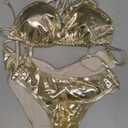 Century Star Women Tie Side Bottom Padded Top Triangle Bikini String Bathing Suit Two Piece Swimsuit (4-6, A4 Champagne Gold)